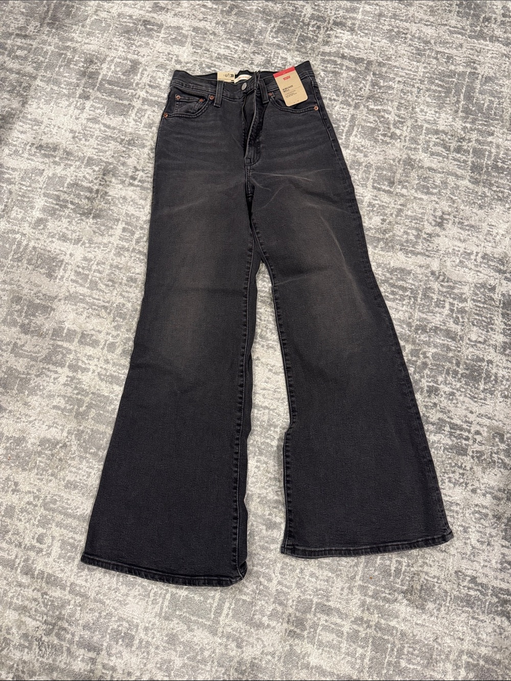 Levi's Black High-Rise Flared Wide-Leg Jeans